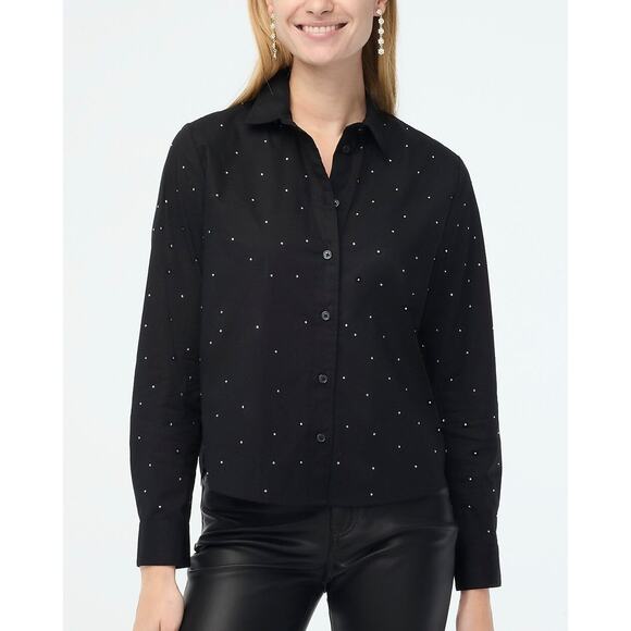 J.Crew FACTORY Rhinestone Modern Button Down - XXS - Hotfix Jeweled Black - Picture 2 of 4